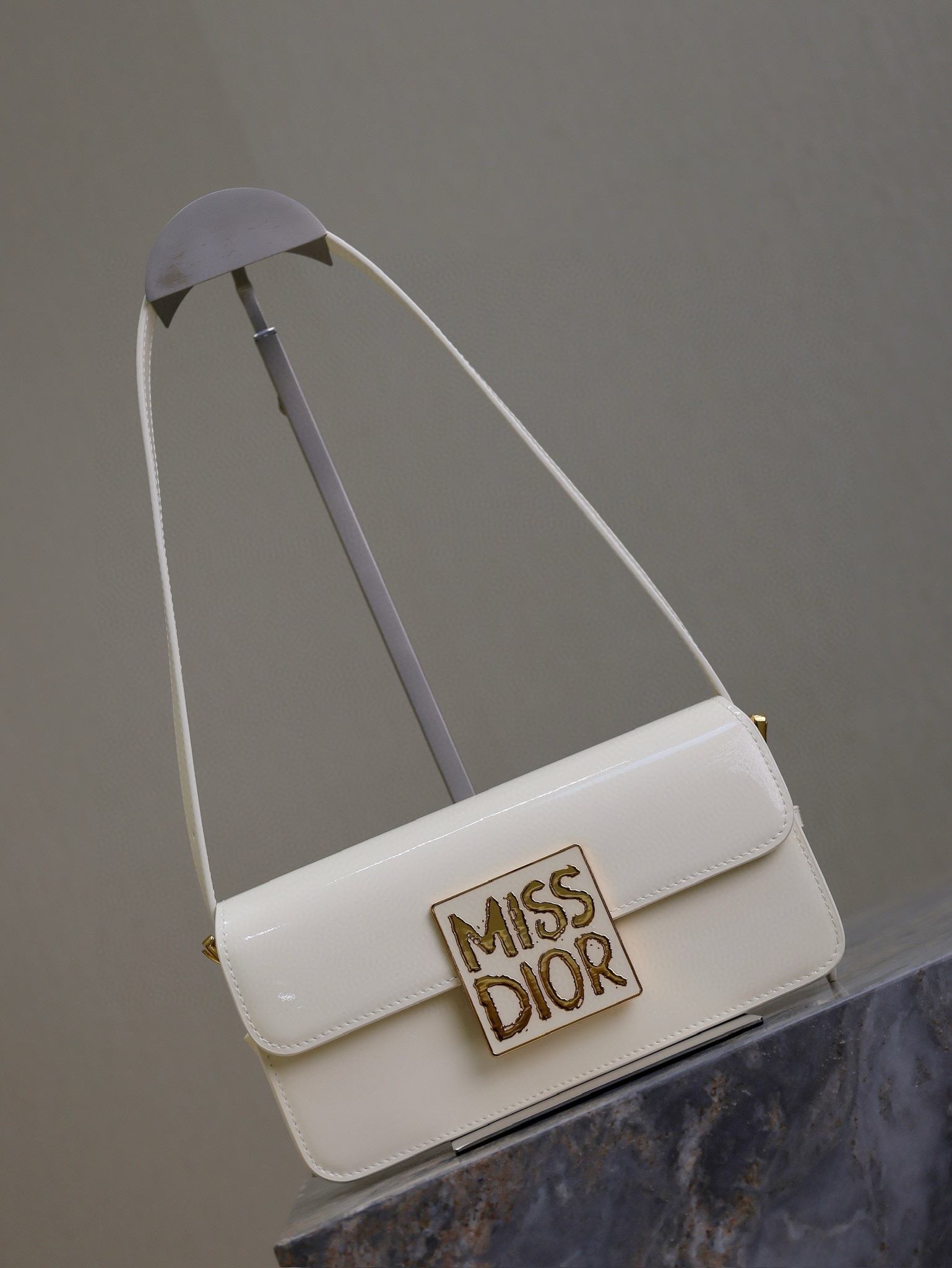 Miss Dior Flap Bag Latte Patent Calfskin